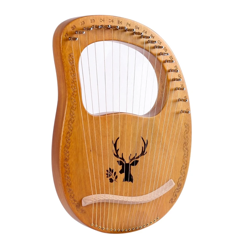 

19 Metal String Wooden Mahogany Lyre Harp Musical Stringed Instrument with Tuning Wrench and Spare Strings