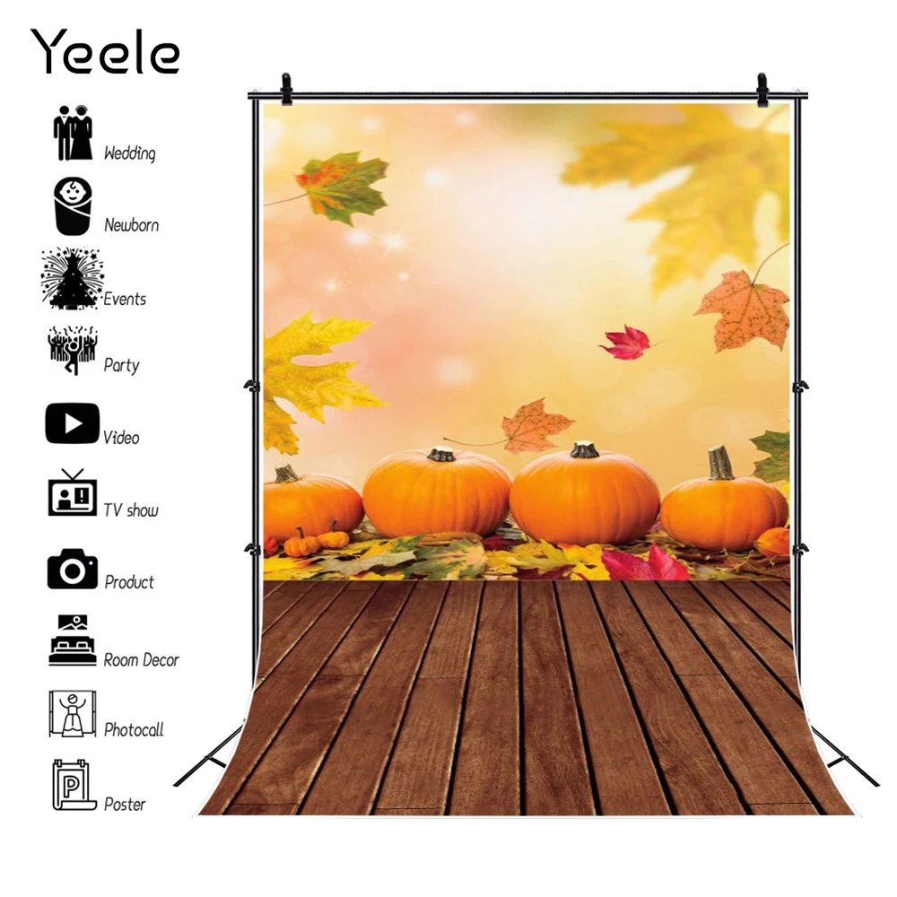

Yeele Background Photography Nature Autumn Fallen Leaves Wood Floor Pumpkin Baby Portrait Backdrop Photographic For Photo Studio