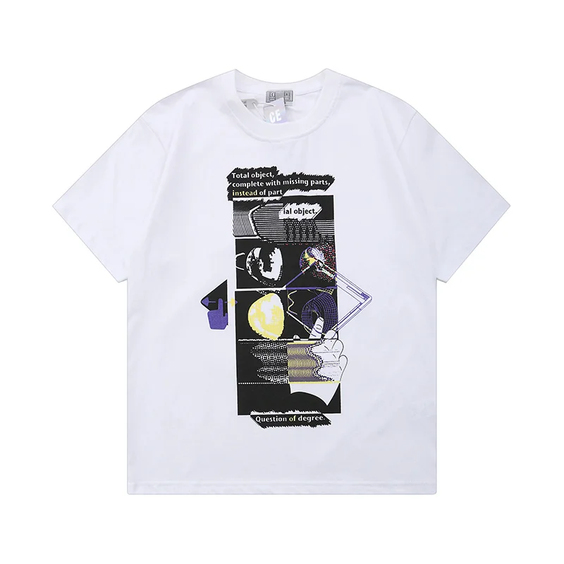 

Футболка 21SS с пэчворком и рисунком, мужская и женская футболка с коротким рукавом, модная уличная одежда, футболки в стиле хип-хоп