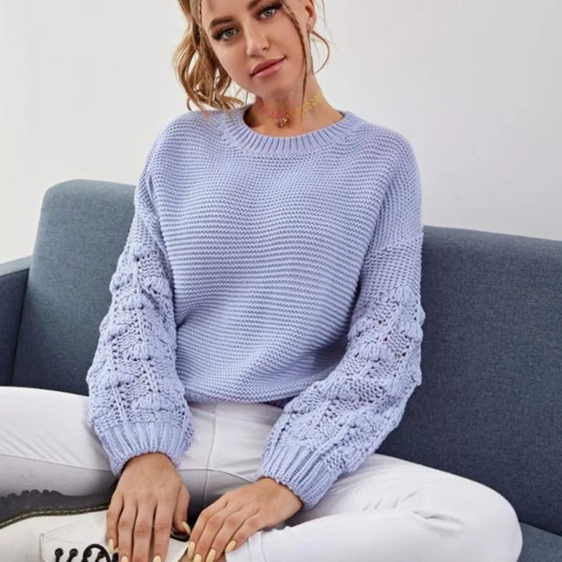

New Sweater Women Autumn Winter Long Sleeve O Neck Collar Knitted Fashion Loose Warm Purple Sweaters Pullovers Casual Jumpers
