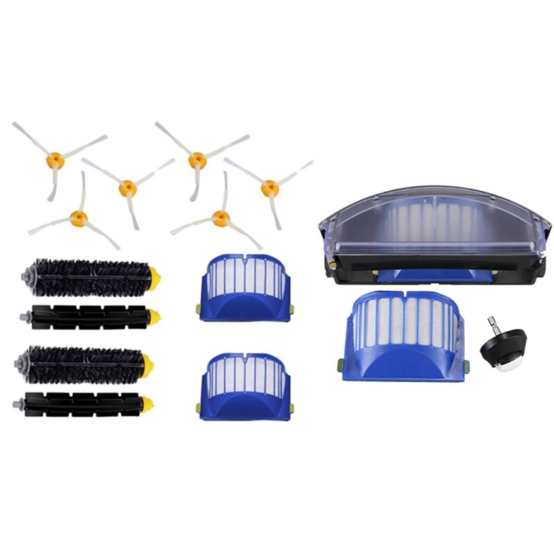 

2 Blue Aerovac Filter+2 Set Main Brush Kit+6 Side Brush With Filter Box Collector Dust Bin Filter