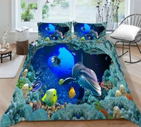 hot style soft bedding set 3d digital sea world printing 23pcs duvet cover set single twin double full queen king bedclothes