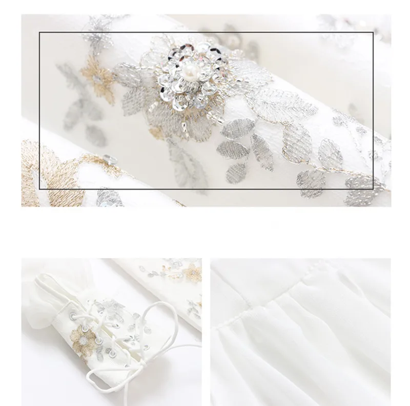 

Runway 2020 Autumn Women Elegant Bowknot Collar See Through Chiffon Blouse Shirt+Luxurious Embroidery Nail Bead A Type Skirt Set