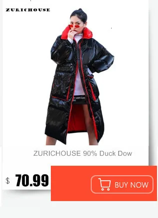 ZURICHOUSE Зимний пуховик женский длинный модный металлический цветной пуховик женский теплый свободный Зимний пуховик с капюшоном