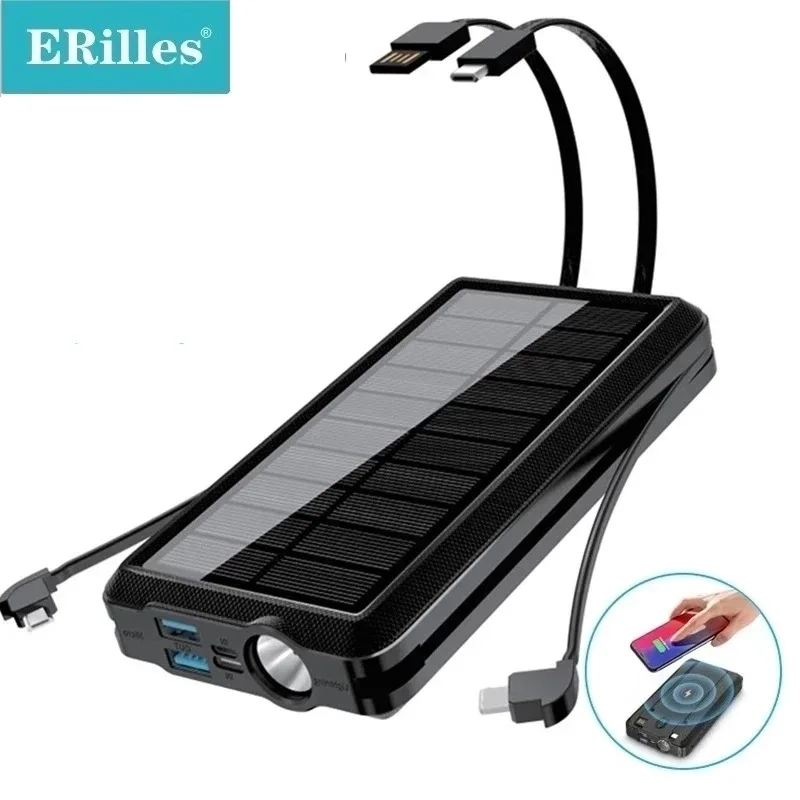 

30000mAh Wireless Solar Power Bank for iPhone 12 Pro Samsung Xiaomi Wireless Powerbank External Battery Fast Charger Poverbank