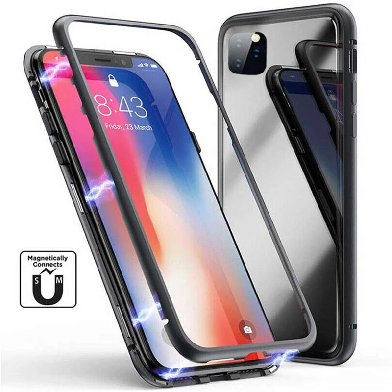 Магнитный чехол для iPhone 11 Pro Max XR XS X 8 Plus 7 + металлические накладные магнитные чехлы