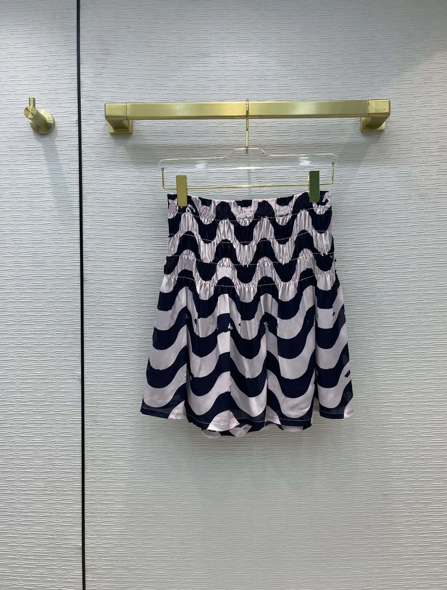 High-end Brand Wave Striped Skirts for Women 2020 Runway Design Contrast High Waist Skirts High Quality 100%Silk Casual Skirts