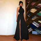 Платье Lorie женское атласное с высоким воротом, длинное простое черное вечернее платье-Русалка с разрезом и размера плюс для выпускного вечера