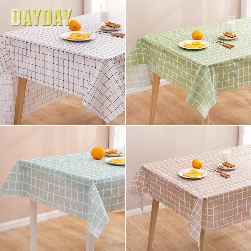 

PVC Waterproof Tablecloth Simple Plaid Pattern Round Table Cloth Plastic Oilproof Home Decor Tea Table Pad Meal Cloth 137*180cm