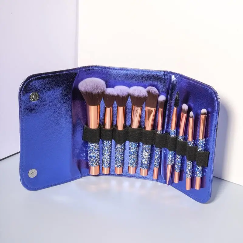 

10pcs Blue Diamond Makeup Brushes Set With 1 Storage Bag