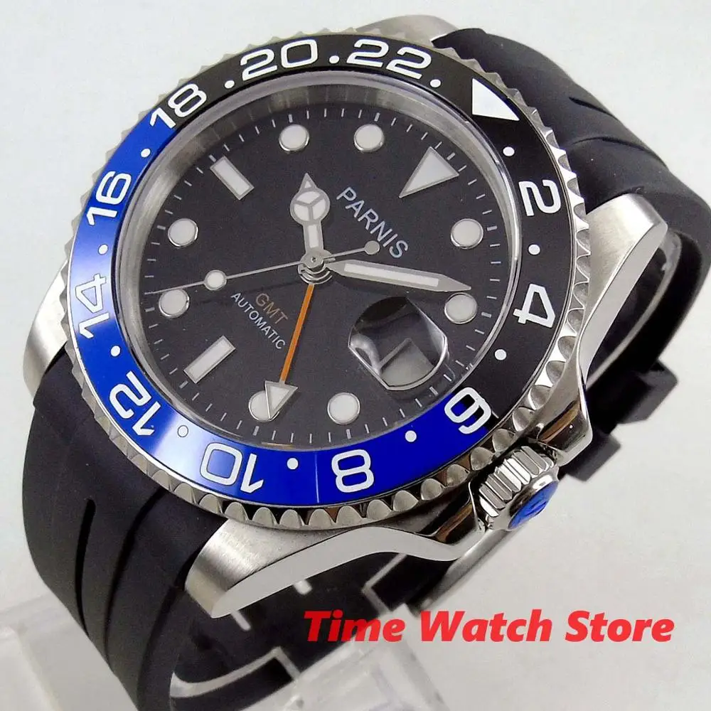 Мужские автоматические часы Parnis GMT 3804 40 мм сапфировое стекло водонепроницаемый