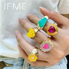 В том случае, если мне Ins эстетическое разноцветные массивные фанки Гипербола металлические эмалевое кольцо на палец для Для женщин Девушка картина маслом капельного чехол с изображением сердечка цветка кольца ювелирные изделия