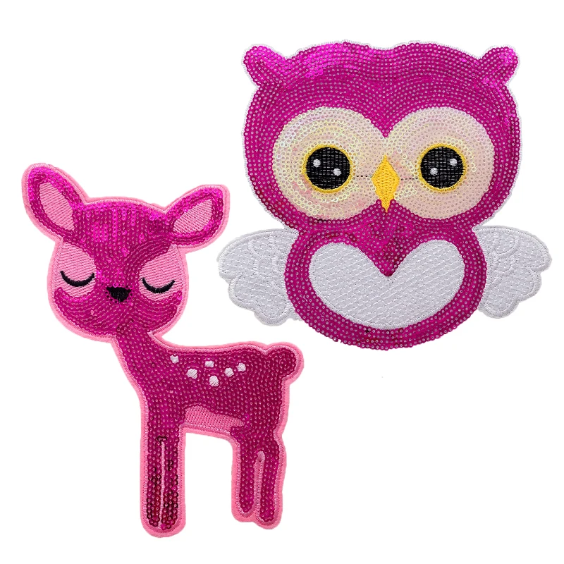 

Squirrel BadgeS Owl Embroidery Patch Sequins Deer patch Cartoon animal BadgeS Wholesale Patches Badges Iron on patches