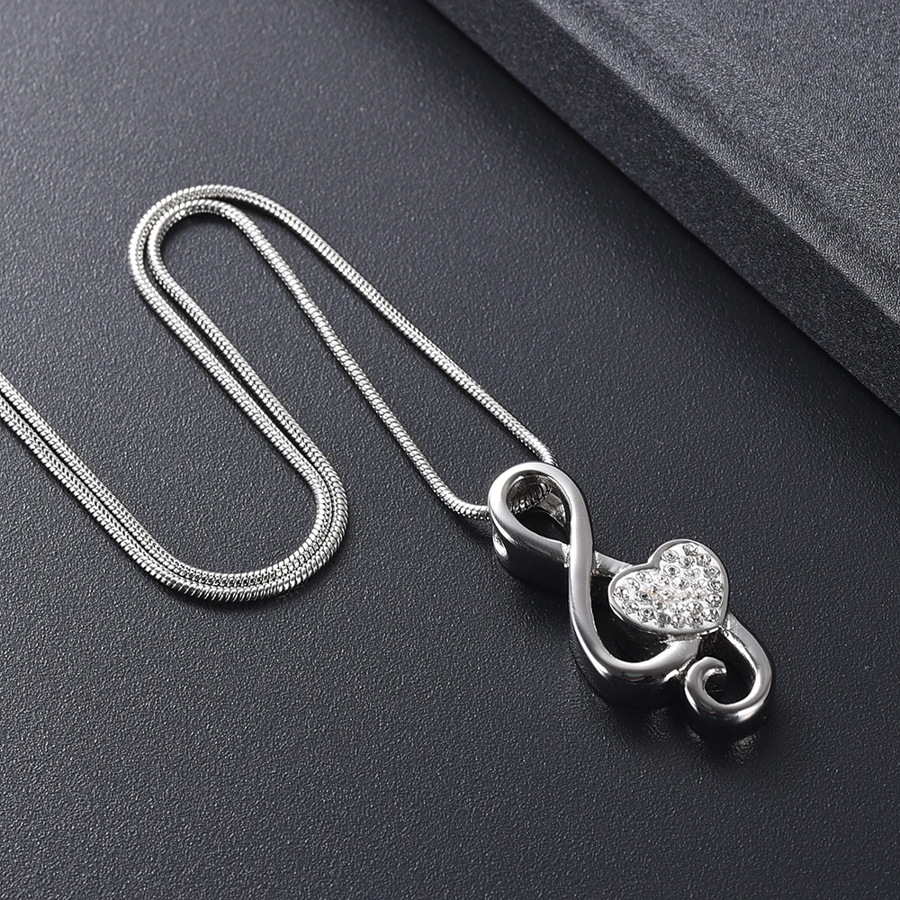 

IJD11531 Stainless Steel Inlay Crystal Heart Shape Music Note Keepsake Pendant for Ashes Urn Souvenirs Necklace Jewelry