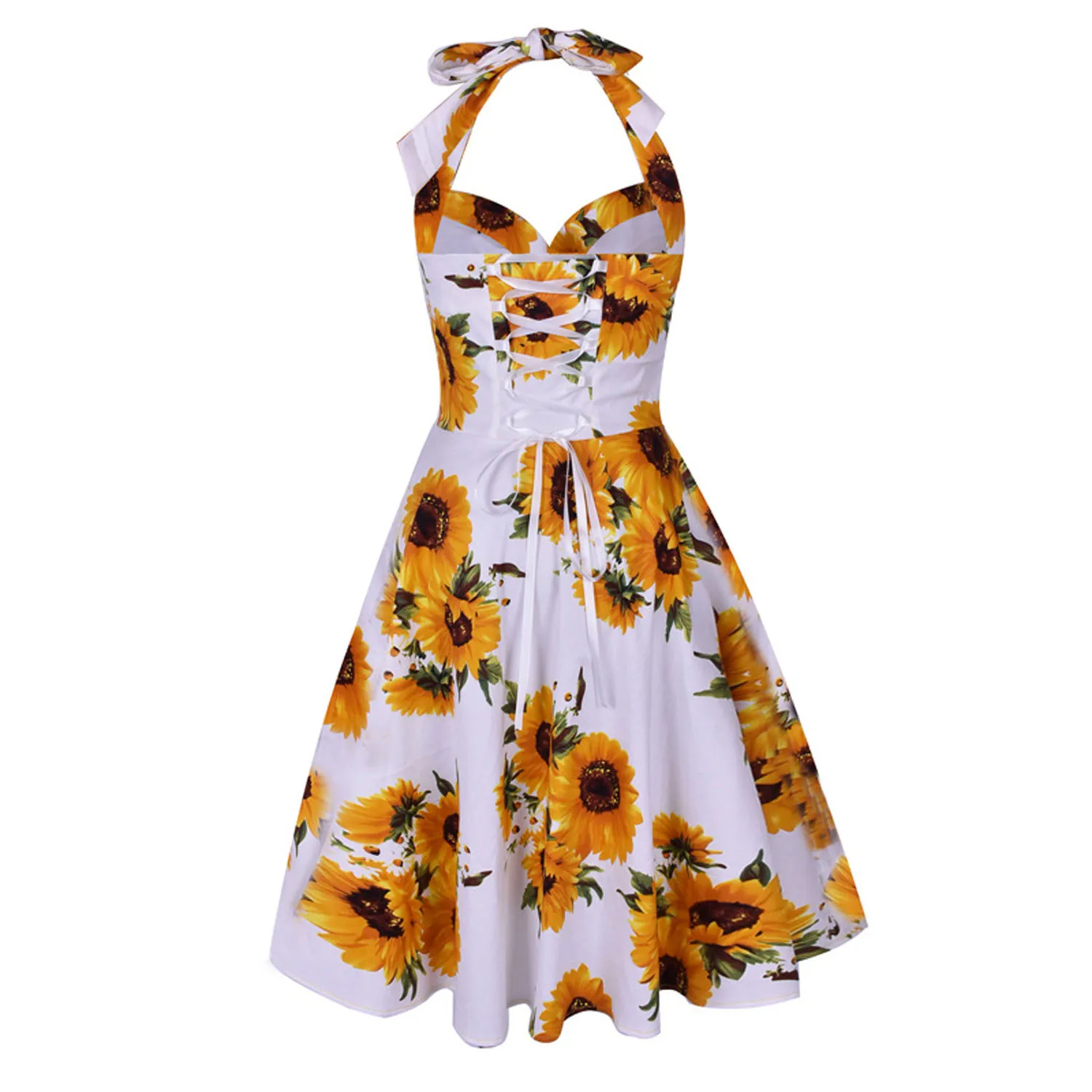 

2021 Retro Bohemian Style Dress Hanging Neck Sling V-neck High Waist Short Polka Dot Print Big Swing Cute Sexy A-line Dresses