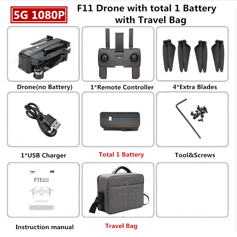 1080P 1B Travel Bag SJRC F11 Pro gps Дрон с Wifi FPV 2 K/1080 P камера бесщеточный Квадрокоптер 28 минут время полета Квадрокоптер Дрон VS X9 X6 B4W - Цвет: 1080P 1B Travel Bag