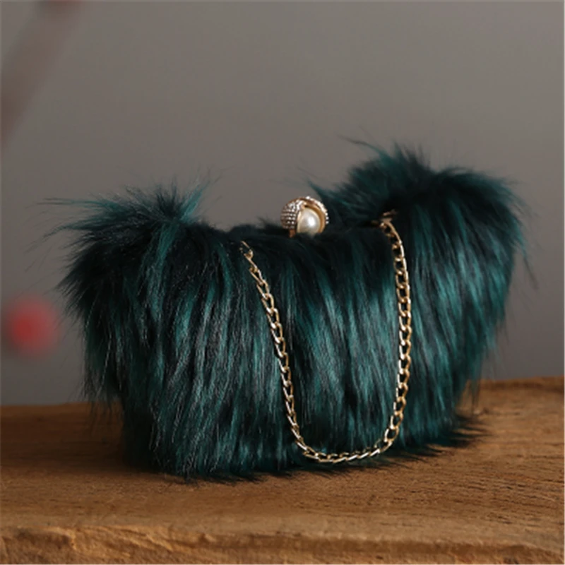 Женские сумки из меха енота винтажные Мини ручной работы с полумесяцем темно