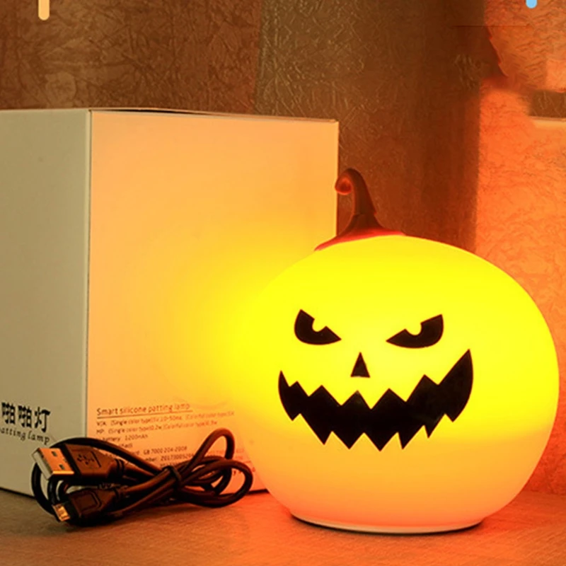 

Cute Halloween Pumpkin Shape Night Light with Touch Control USB Rechargeable Desktop Baby Kids LED Silicone Lamp Home