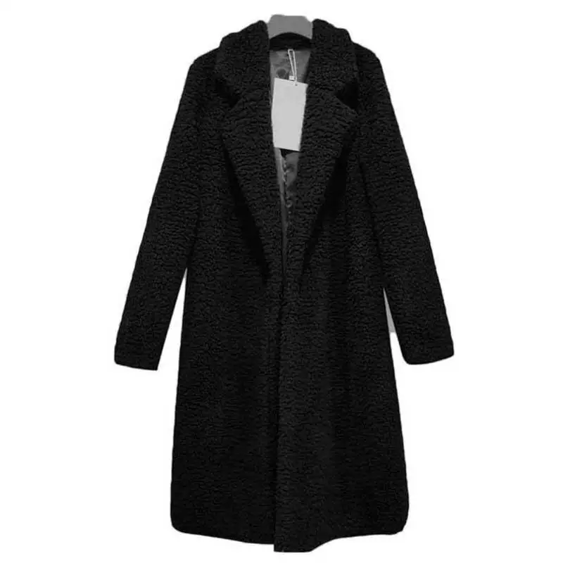 black Плюшевый мишка пальто женское с отложным воротником пальто из искусственного меха теплая женская меховая куртка женская верхняя одежда плюшевое пальто длинное пальто - Цвет: black