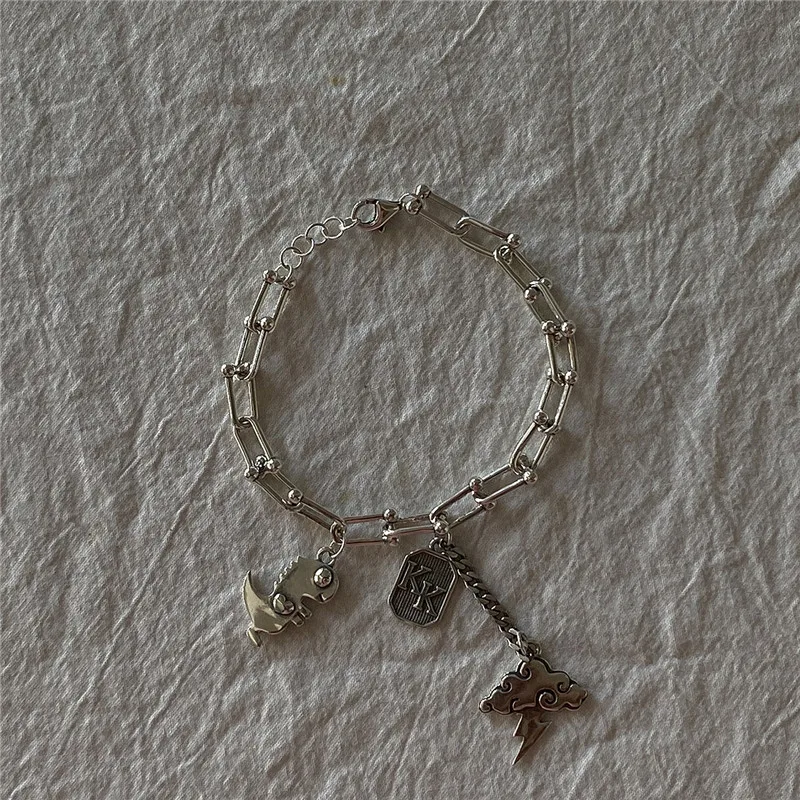 

POFUNUO Real 925 Sterling Silver Women Super Quailty Jewelry Bracelets Personalized Handmade Cute Dinosaur Tag Charm Bracelets