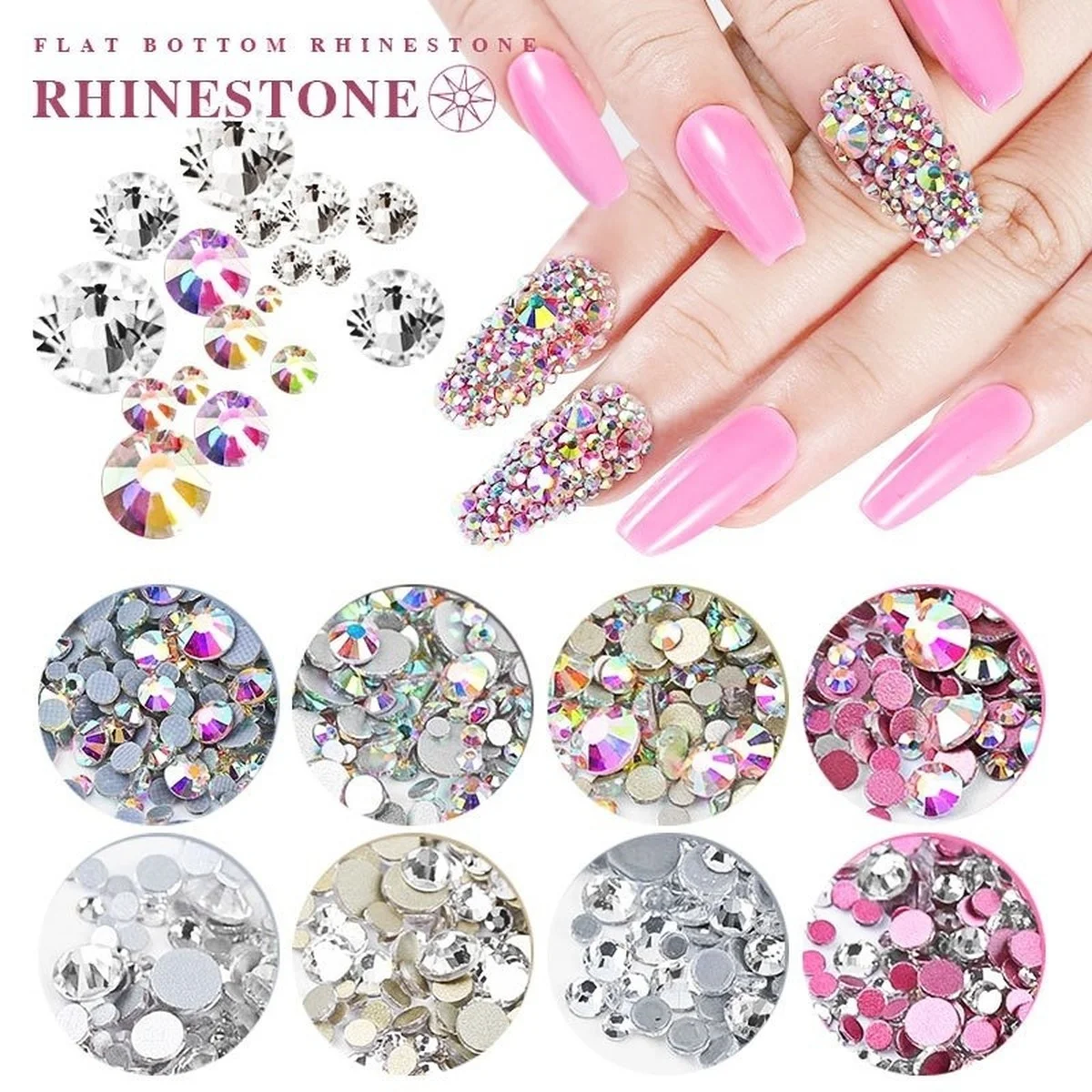 

1440 Pcs Super Glitter Nail Rhinestones Mix Sizes 3D FlatBack Glass Nail Art Rhinestones Crystal Diamonds Nail Art Decorations