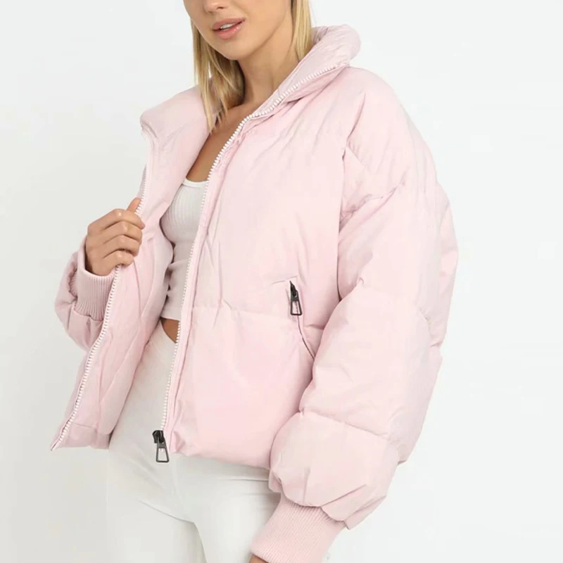 INS Style Women's 2021 Autumn and Winter Style Stand-up Collar Zippered Bread Suit Double Pocket Long Sleeve Basic Cotton Suit