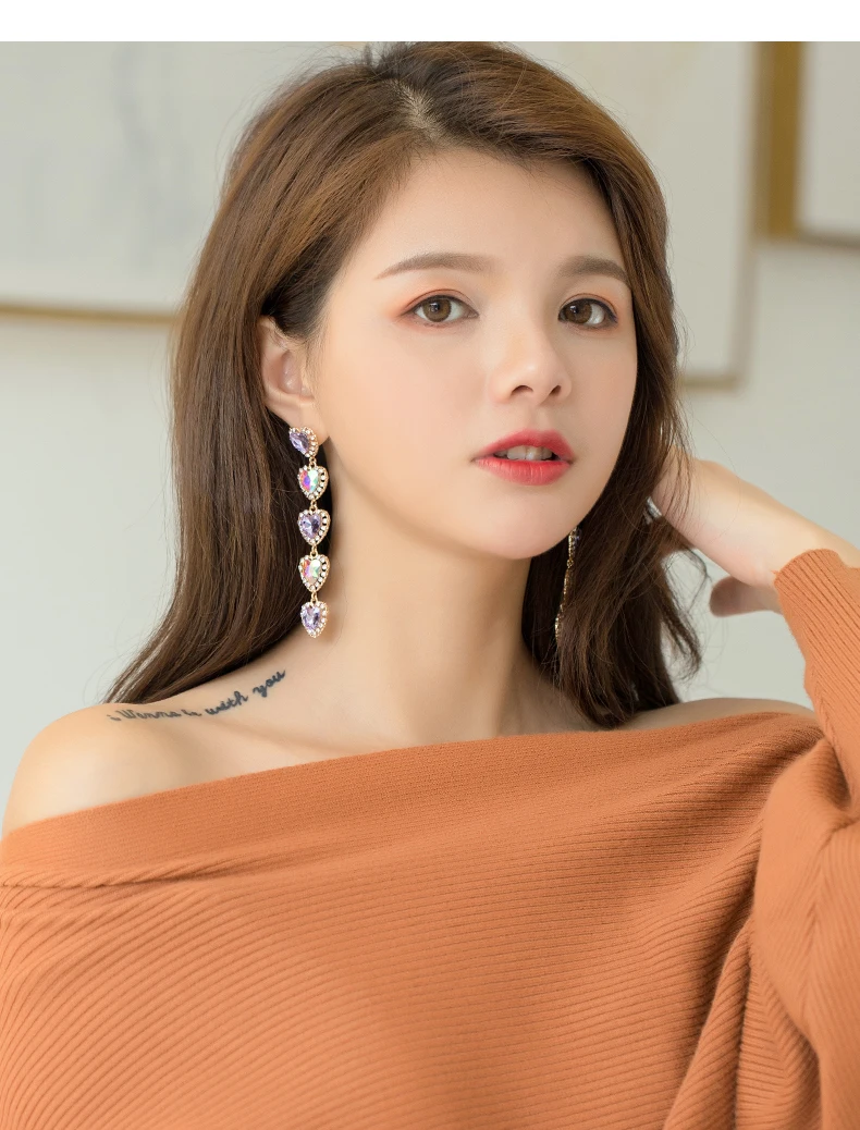 

kpop TWICE Korean New Fashion elegant lady Earrings Wild Chain Crystal Earrings Pendant Women wedding temperament Jewelry gift