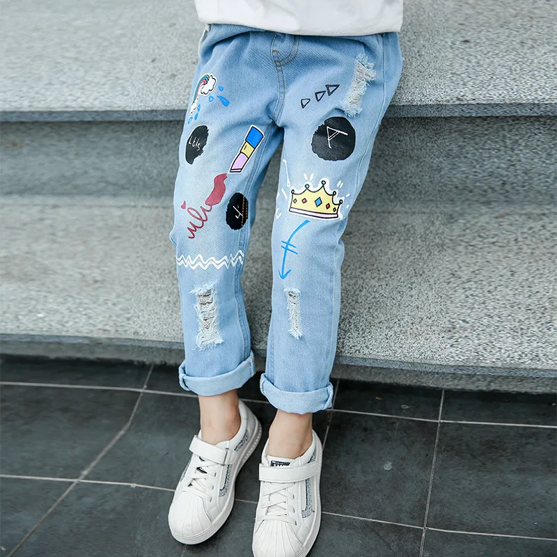 Детские рваные джинсы ACE LOVE летние детские брюки из денима с эластичным поясом и