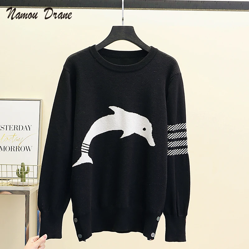 

2021 Autumn and Winter New Style Outer Jacket Casual Loose Sweater Bottoming Lazy Sweater Round Neck Dolphin Pullover Woman
