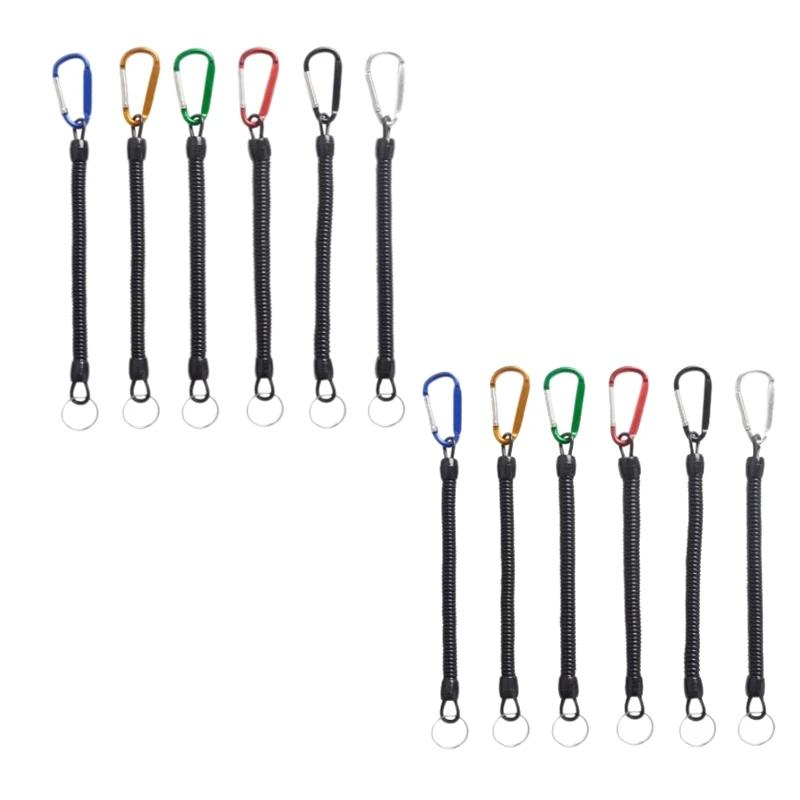 

12 Pieces Fishing Lanyard Spring Coil Keychain Cord Retractable Coiled Tether Multicolor Safety Lanyard Ropes