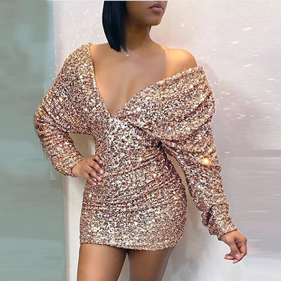 Женское облегающее платье с V-образным вырезом и длинным рукавом | Женская одежда