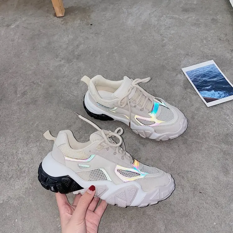 

Новинка; Красные женские туфли в Корейском стиле; Кроссовки на платформе с сеткой; Универсальные кроссовки; Ins