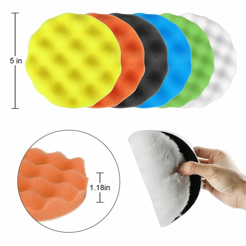 

9Pcs 5 Inch Polishing Pad Sponge Waxing Foam Buffing Kit Car Polisher For Drill Thread Backing Pad