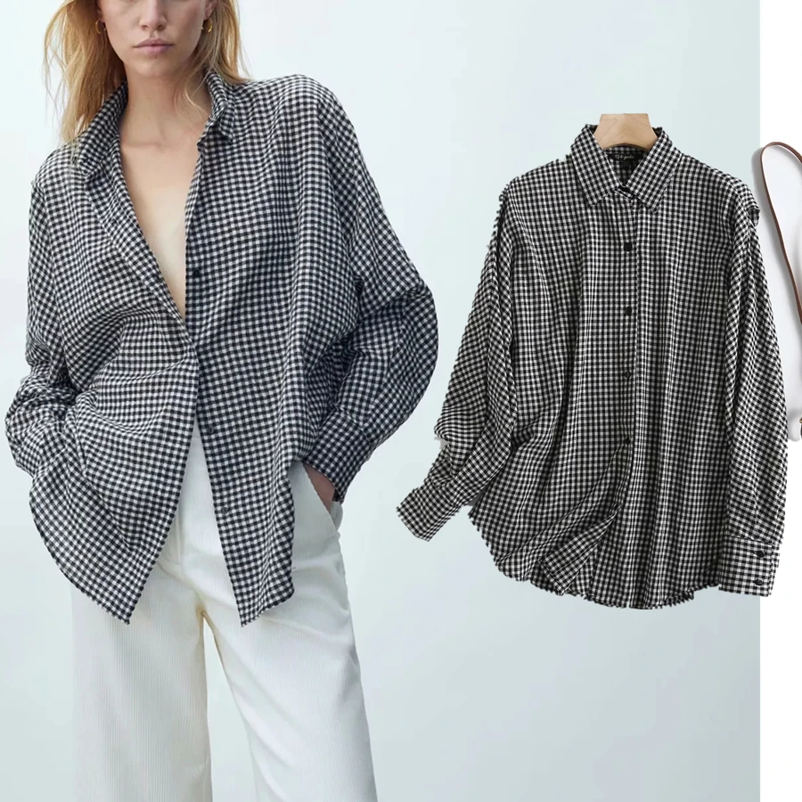 

Elmsk Blusas Mujer De Moda 2021 рубашка женские топы Осень в клетку в стиле HIgh Street винтажная Свободная блузка с длинным рукавом Женские топы