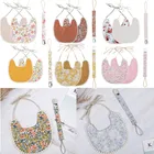 Нагрудник детский из хлопка и льна, с принтом, на цепочке и зажимах, соска, нагрудник