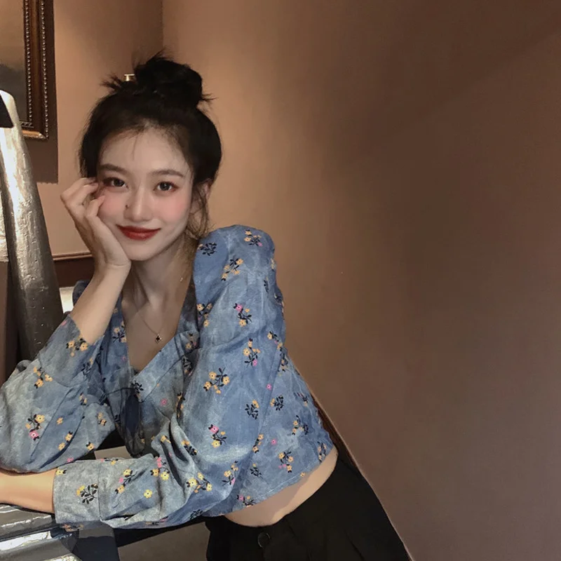 Короткая футболка с квадратным воротником верхняя одежда женская джинсовая