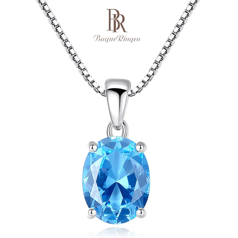

Bague Ringen Sterling Silver 925 Jewelry Blue Gemstones Necklace for Women Oval 7*9mm Aquamarine Female Jewelry for Party Gifts