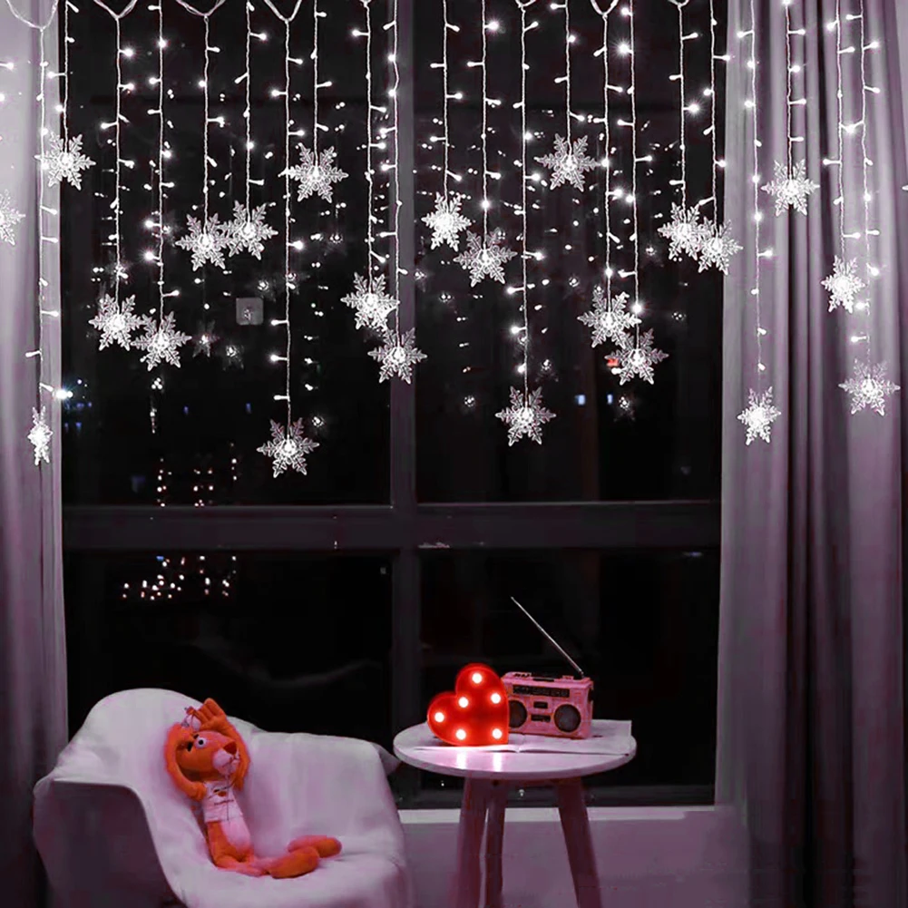 4m LED Snowflake Icicle Lamp Fairy Curtain String Lights Christmas New Year Garland Lighting Waterproof Home Window Decoration | Лампы и