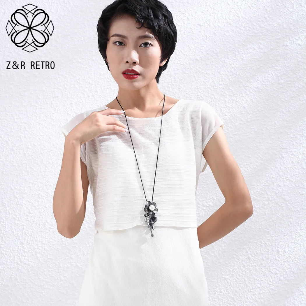 Flower Pendants Long Necklace for Women Vintage Jewelry White Beads Suspension Goth Chains Chokers Wholesale Jewellery 2021 New | Украшения