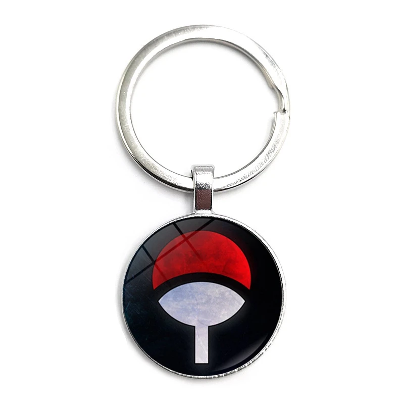 

2021 New Naruto Red Cloud Writing Round Eye Glass Cabochon 3 Color Keychain Pendant Jewelry Gift