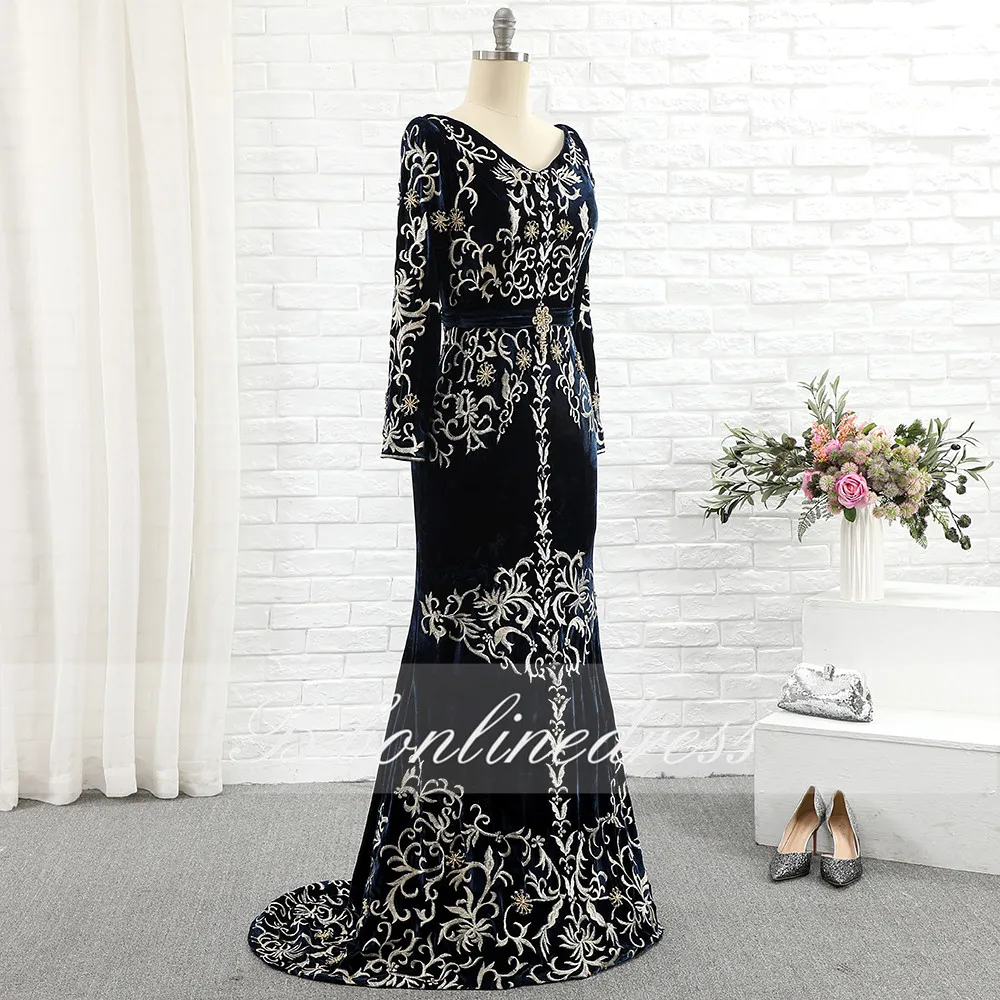 Bbonlinedress марокканские платья Caftan вышивка Аппликации длинные рукава Русалка