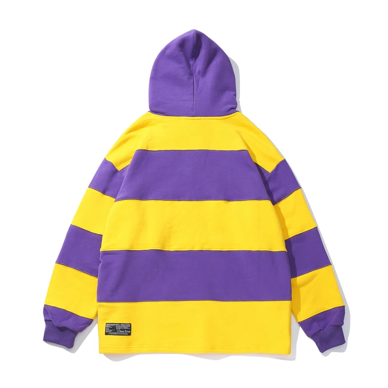 Ретро Уличная Мужская толстовка в полоску с цветным блоком и капюшоном большие