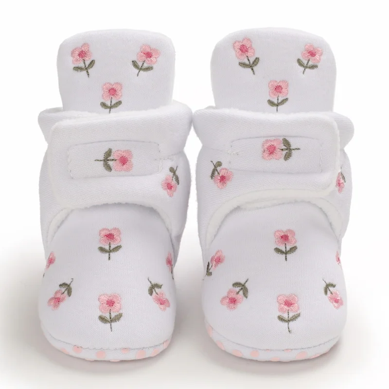 Новая детская обувь ботинки для начинающих ходить с цветами хлопковые удобные