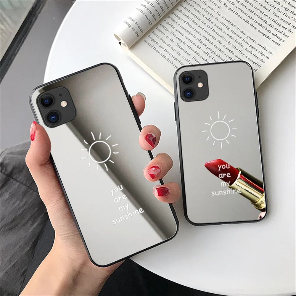 

Black Edge Mirror Phone Case For iPhone 12 11 Pro Max X XS MAX XR Soft TPU Protective Case For iPhone 7 8 PLUS Mirror Case