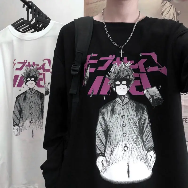 

T-shirt Men's And Women's Fashion Dark Black Hand-painted Double Animation Printing Loose Bottomed Long Sleeve T-shirt Harajuku
