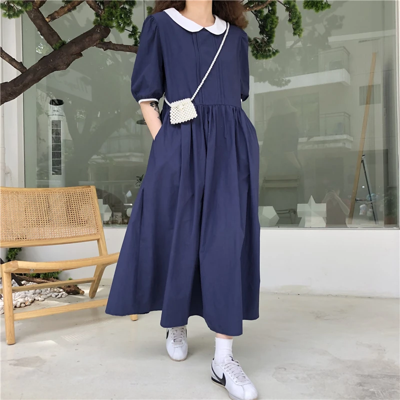 

Alien Kitty 2021 Sweet Chic Students Solid Patchwork Vintage Short Sleeves Summer Fashion Femme All Match Long Dresses Vestidos