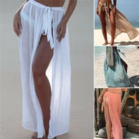 hirigin sexy women bikini cover ups swimwear sheer beach maxi wrap skirt high waist lace up split beachwear cover ups sarong new