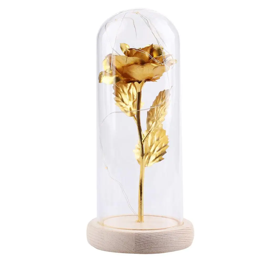 

Eternal Flower Rose Flower Gold Foil Rose LED Luminous Romantic Immortality Glass Cover Flowers Valentine'S Day