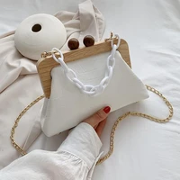 stone pattern pu leather clip bag for women 2021 small acrylic chain shoulder lady shell crossbody fashion handbags