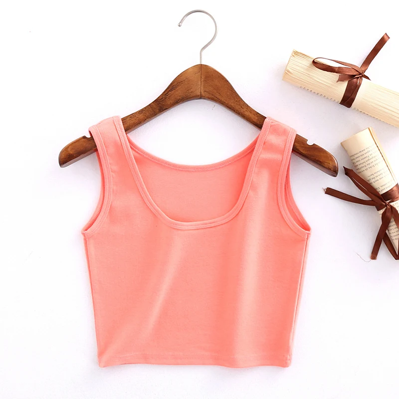 

Women Short Crop Tops 2021 New Fashion Sleeveless U Crop Tops Solid Colors Fitness Tank Tops Female Casual Vest Tube Tops